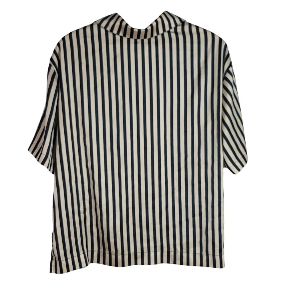 Soma Sensual Satin Striped Pajama Set Tan Black XL Long Pants Short Sleeve 2 PC - Picture 4 of 13